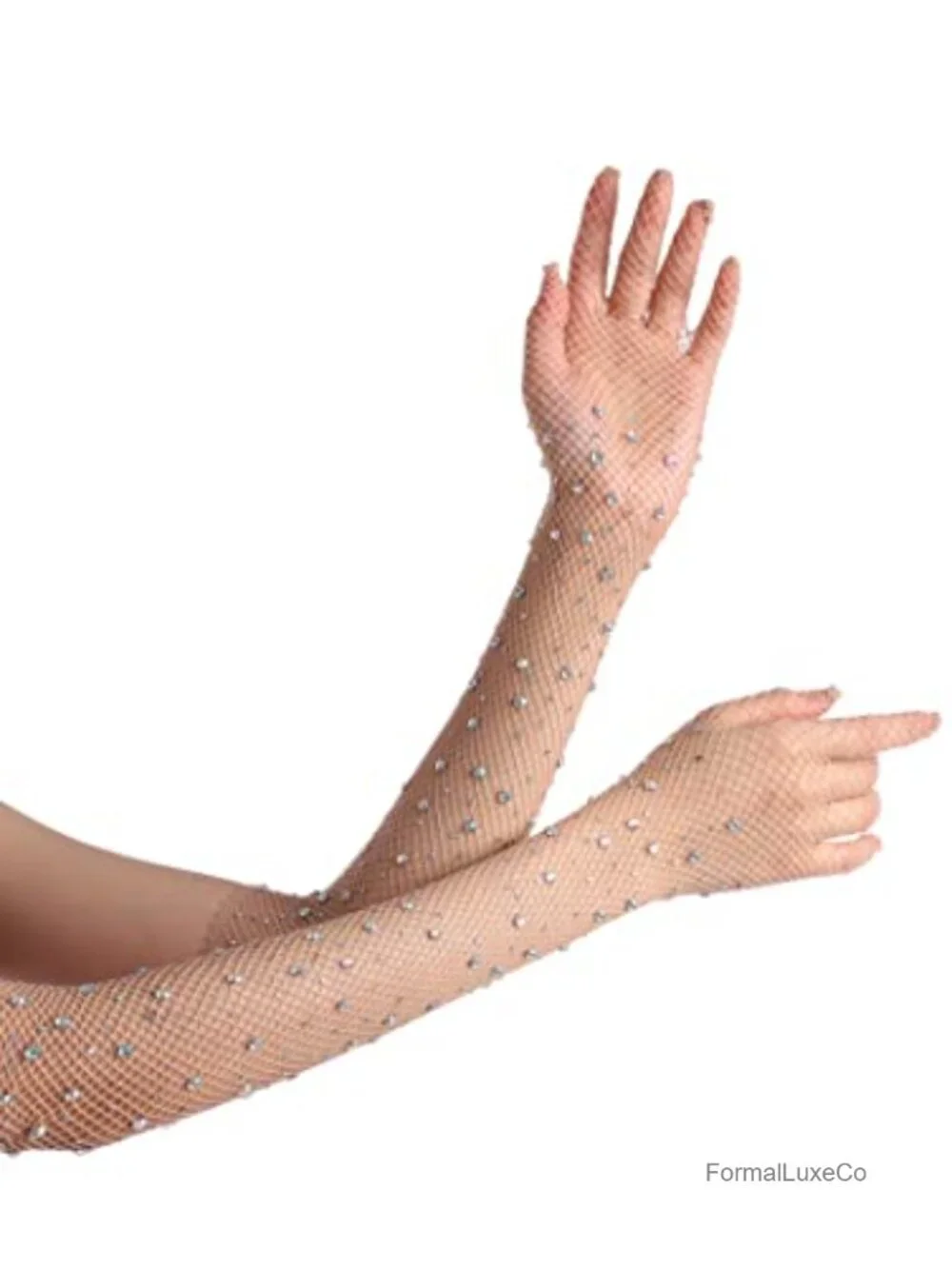 Rhinestone Fishnet Long Gloves Sparkly Glitter Fashion Opera Gloves